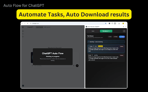Auto Flow for ChatGPT :: Automate recurring ChatGPT workflows with structured prompt queues and configurable local exports.