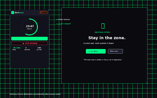 DevFocus — Coder Session Tracker :: Track your coding sessions, block distractions, and build a daily dev streak. Built for programmers.