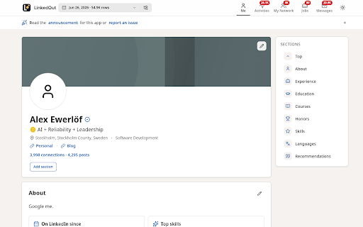 LinkedOut :: Browse your LinkedIn data export locally in the browser.