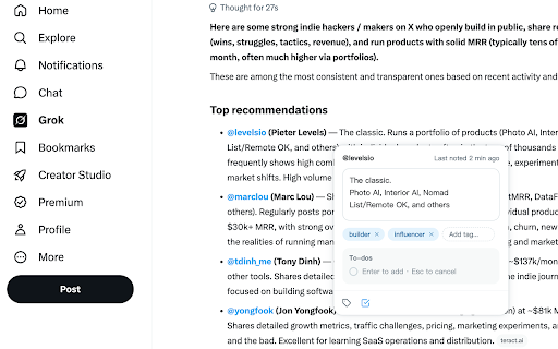 XStickies: Private Notes, Tags & Todos on X :: Add private notes, tags, and follow-up reminders to X (Twitter) profiles. Turn Twitter into a lightweight personal CRM.