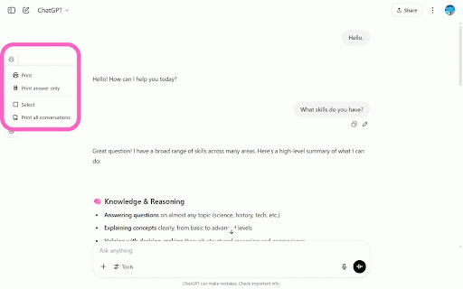 QuickPrint GPT :: This extension allows you to select and print conversations on Chat GPT. Copilot, Gemini, Claude, and DeepSeek are also supported.