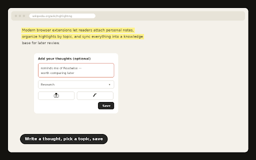 Highlighter Notes :: Select text on any page, highlight it, and automatically save the source URL, title, and time for later review.