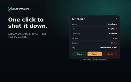 AI AgentGuard :: Next generation firewall. Find & block AI agents, bots & trackers. Shadow AI? Handled.