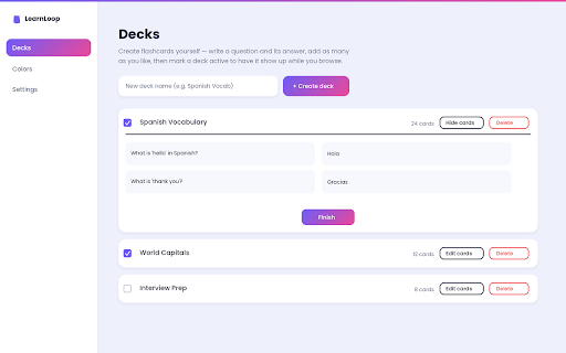 Learnloop - Flashcards While Browsing :: Turn spare moments into learning. Get automatic flashcard reminders while you browse.