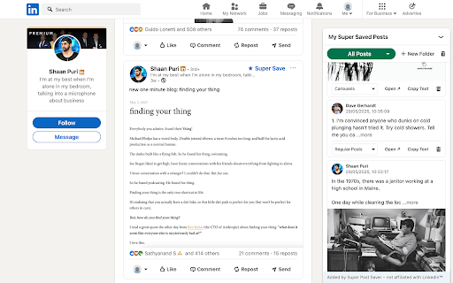 Super Post Saver – Smart Bookmark Tool for LinkedIn™ Posts :: Save LinkedIn™ posts into folders. Organize your inspiration with Super Save.