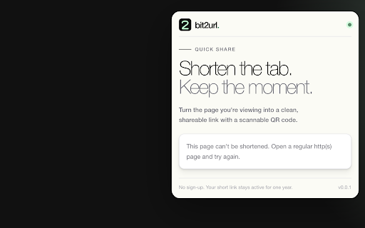 bit2url — Quick Shorten :: Shorten the current tab's URL with bit2url and preview it as a QR code.