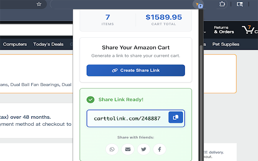 Cart To Link - Share Amazon Shopping Cart Easily ! :: Convert your Amazon cart to shareable links instantly. Share your cart with friends and family!