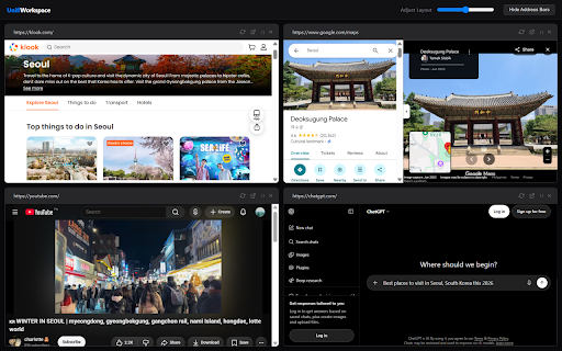 UnifiWorkspace :: A seamless multi-pane productivity canvas workspace for simultaneous browsing.