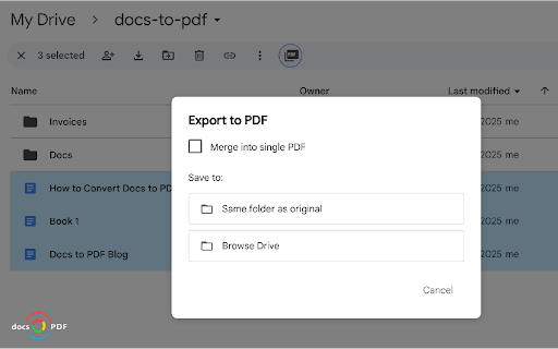 Docs to PDF :: Bulk convert Google Docs & Word files to PDF. Merge documents. Perfect for teachers & professionals. Fast, secure & seamless.