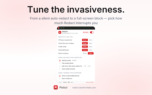 Redact :: Privacy guard for LLM chats. Catches credentials and PII - On-device and Open source.