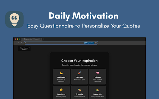 Daily Motivation - AI Personalized Quotes :: Get personalized AI-generated quotes based on your preferences every time you open a new tab.