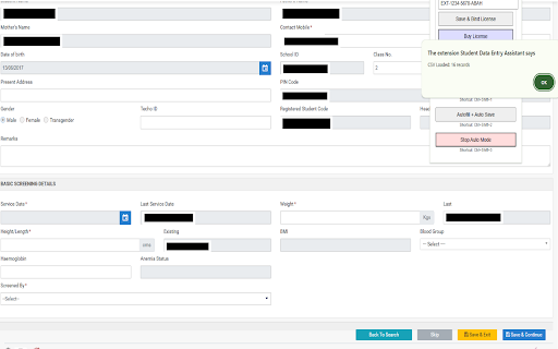 Student Data Entry Assistant :: Autofill, auto-save, and stop automation for student data entry.