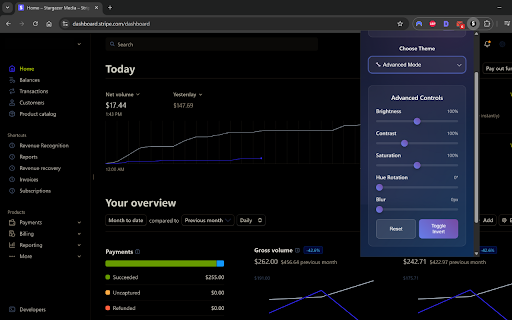 Stripe Dark Mode :: Transform your Stripe Dashboard with beautiful dark themes