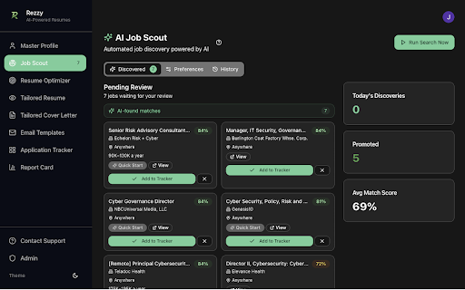 Rezzy - AI Resume Optimizer :: Detect job postings and save them to your Rezzy job tracker. Tailor resumes and generate cover letters with AI.