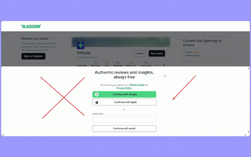 Unlock The GlassDoor :: Removes overlays and login modals from Glassdoor to improve browsing experience