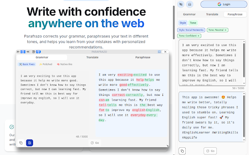 Parafrazo | Grammar, Rewrite, Translate :: Master your writing with instant grammar correction, smart rephrasing, and seamless translation for faster language learning.