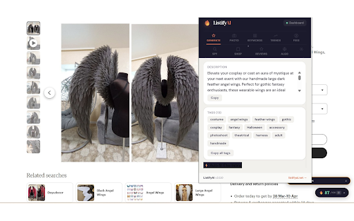 ListifyAI — Etsy Listing Generator :: 16 AI tools in one. Generate Etsy listings from text or photo, spy on competitors, keyword research & revenue estimates.