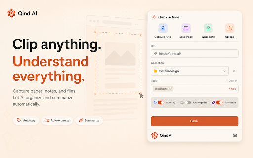 Qind AI Web Clipper :: Capture, organize, and enhance your web content with AI-powered tagging and summarization.