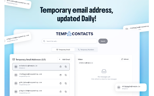Temporary Contacts – Temp Phone Number and Temp Mail Instantly :: Instant Temp Phone Number and Temp Mail in every new tab — stay private, avoid spam, and protect your real contact info.