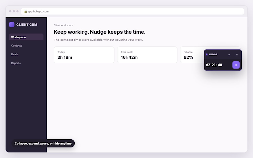 Nudge: Private Billable Time Tracker :: Private billable-time tracking for consultants, connected to your clients, projects, tasks, and Nudge workspace.