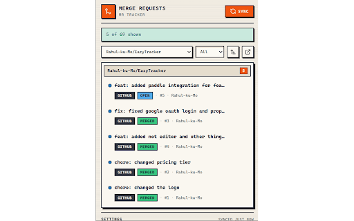 mr-tracker :: Track GitLab, GitHub, and Bitbucket merge/pull requests and get notified when their status changes.