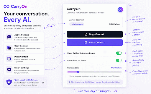 CarryOn: Use AI Context Anywhere :: Seamlessly transfer conversation context between AI platforms.
