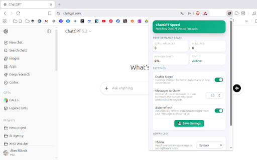ChatGPT Speed - Make long ChatGPT threads fast again. :: ChatGPT Speed is a Chrome extension that reduces lag in long conversations by trimming what the browser renders.