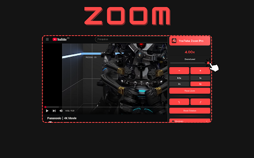 YouTube Zoom and Rotation :: Professional video zoom & rotation. Zoom 30%-400%, rotate in 90° steps, move zoomed videos, reset with one click.
