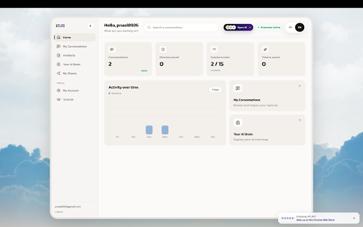 ATLAS - AI Memory Layer :: Capture AI chats in one click. Search decisions and tasks later. Build portable Artefacts via MCP. No full transcript stored.