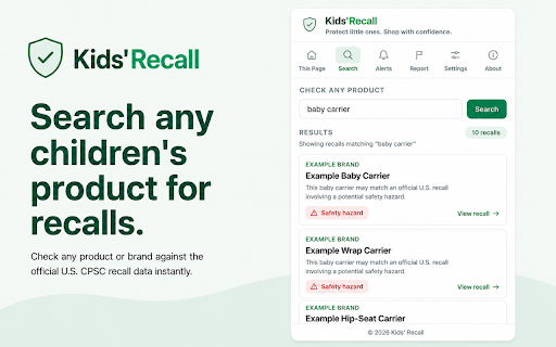 Kids' Recall :: Checks products against official U.S. children's recall data (CPSC) as you shop.