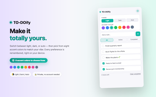To do list - TO-DOify Simple To-Do List :: A simple, good-looking to-do list that lives in your browser. No account needed — everything stays local.