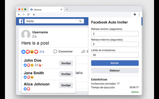 Facebook Auto Inviter :: Invita automáticamente a los que reaccionaron a tus publicaciones a seguir tu fanpage.