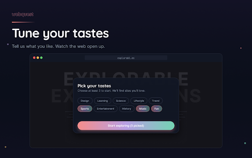 WebQuest – AI Web Discovery :: WebQuest is an AI-powered explorer that finds hidden corners of the internet tailored to your tastes. Discover more of the web.