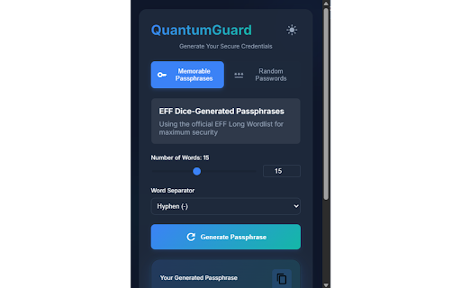 QuantumGuard Password Generator :: Generate secure passwords and passphrases with quantum resistance estimation