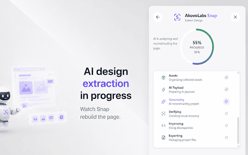 AkovoLabs Snap :: Capture full-page screenshots and extract any webpage into a ready-to-run React project with AI.