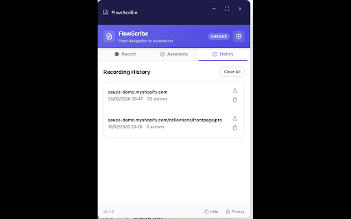FlowScribe - Playwright & Selenium Recorder :: Record browser clicks and generate Playwright, Selenium, Cypress & Puppeteer end-to-end test scripts. No code required.