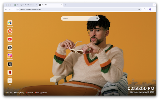 Bad Bunny Wallpapers :: Enjoy high-quality Bad Bunny wallpapers every time you open a new tab, featuring the Latin music icon in stunning HD backgrounds