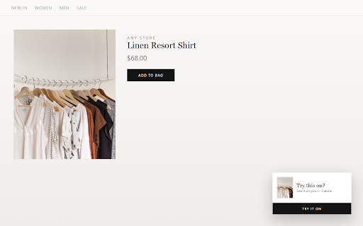 Cabine — Virtual Try-On :: The fitting room in your browser. Try on clothing from any store on your own photos — paste a link or right-click a product.