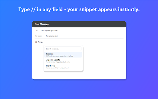 ReplyKit — Text snippets & quick replies :: Insert saved replies anywhere you type: email, marketplaces, social, support. Stop rewriting the same phrases.