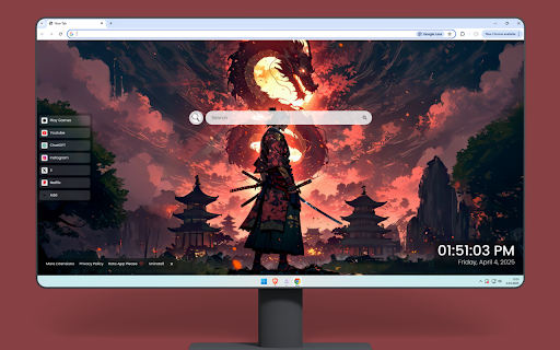 Dragon Spirit Ronin Live Wallpaper :: Lone ronin facing a mystical dragon spirit above crimson skies and Japanese temples.