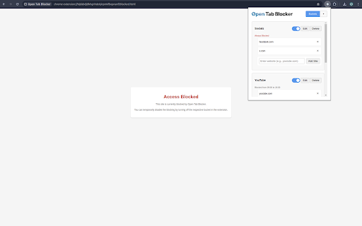 Open Tab Blocker :: Block distracting websites by organizing them into time-controlled buckets
