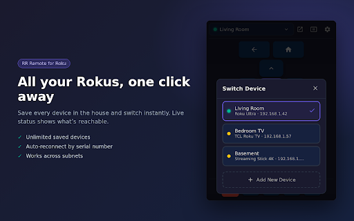 RR Remote for Roku (Unofficial) :: Control your Roku devices from your browser. Supports multiple devices, app launching, and keyboard input.