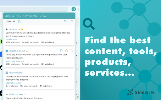 Similarly - similar websites & webpages :: Shows top alternatives to any webpage or website