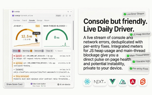 LookUp — Page Health Scanner :: Score any page 0-100, see what's broken with evidence, and get plain-English fixes. 100% on-device. Free.