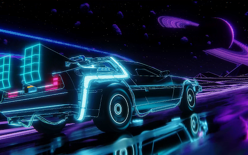 Cyberpunk DeLorean Neon Space Drive Live Wallpaper :: Transform your new tab into a cyberpunk universe with a stunning HD live wallpaper of a neon DeLorean cruising through space.