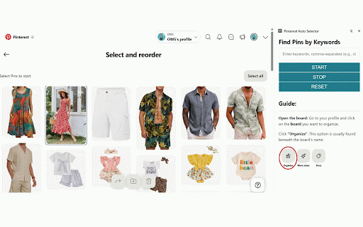 Pinterest Pins Organizer :: Find and Select Pinterest Pins based on keyword.