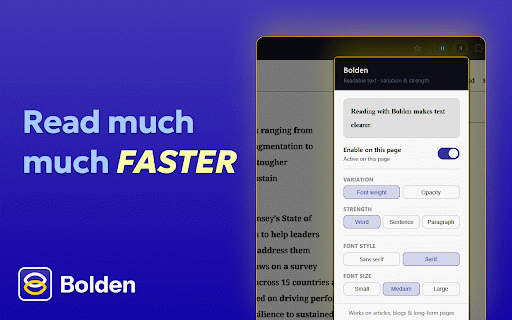 Bolden- Read faster (ADHD) :: Bolden enhances reading by applying a gradient visual style to text on web pages, helping users maintain focus and reading flow.