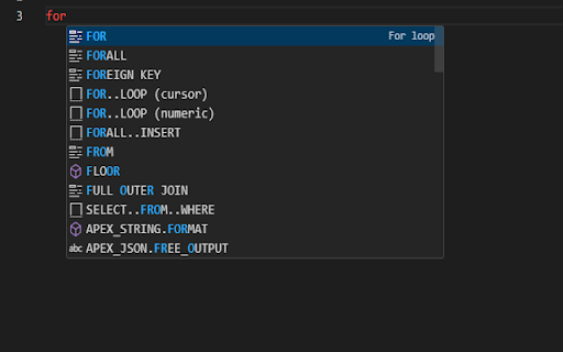 Oracle APEX Autocomplete :: SQL, PL/SQL and Oracle APEX API autocomplete for Oracle APEX code editors.
