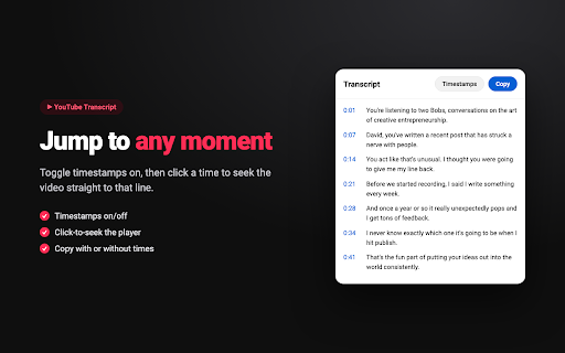 YouTube Transcript — One-Click Copy :: Instantly view and copy the full transcript of any YouTube video, with timestamps and click-to-seek. No account needed.