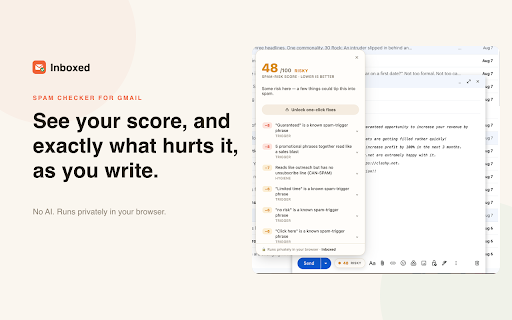 HitSend - Spam Checker for Gmail :: See a live spam-risk score as you write in Gmail. HitSend flags what trips spam filters - with one-click fixes. Private, no AI.